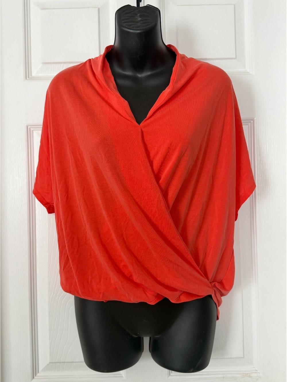 Veronica M Coral Draped Short Sleeve Blouse Size S